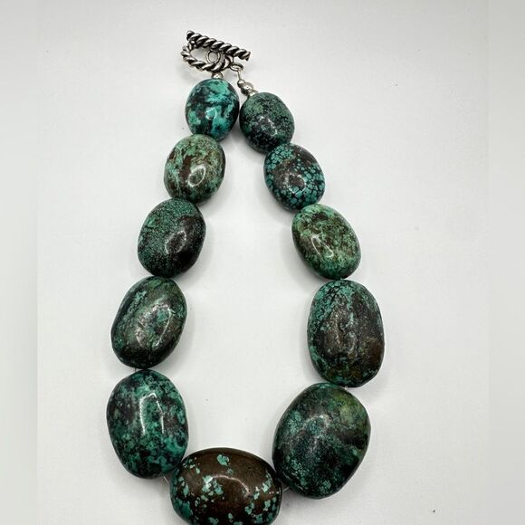 16” of polished chunks of green turquoise statement necklace with 925 hardware! - Picture 3 of 9